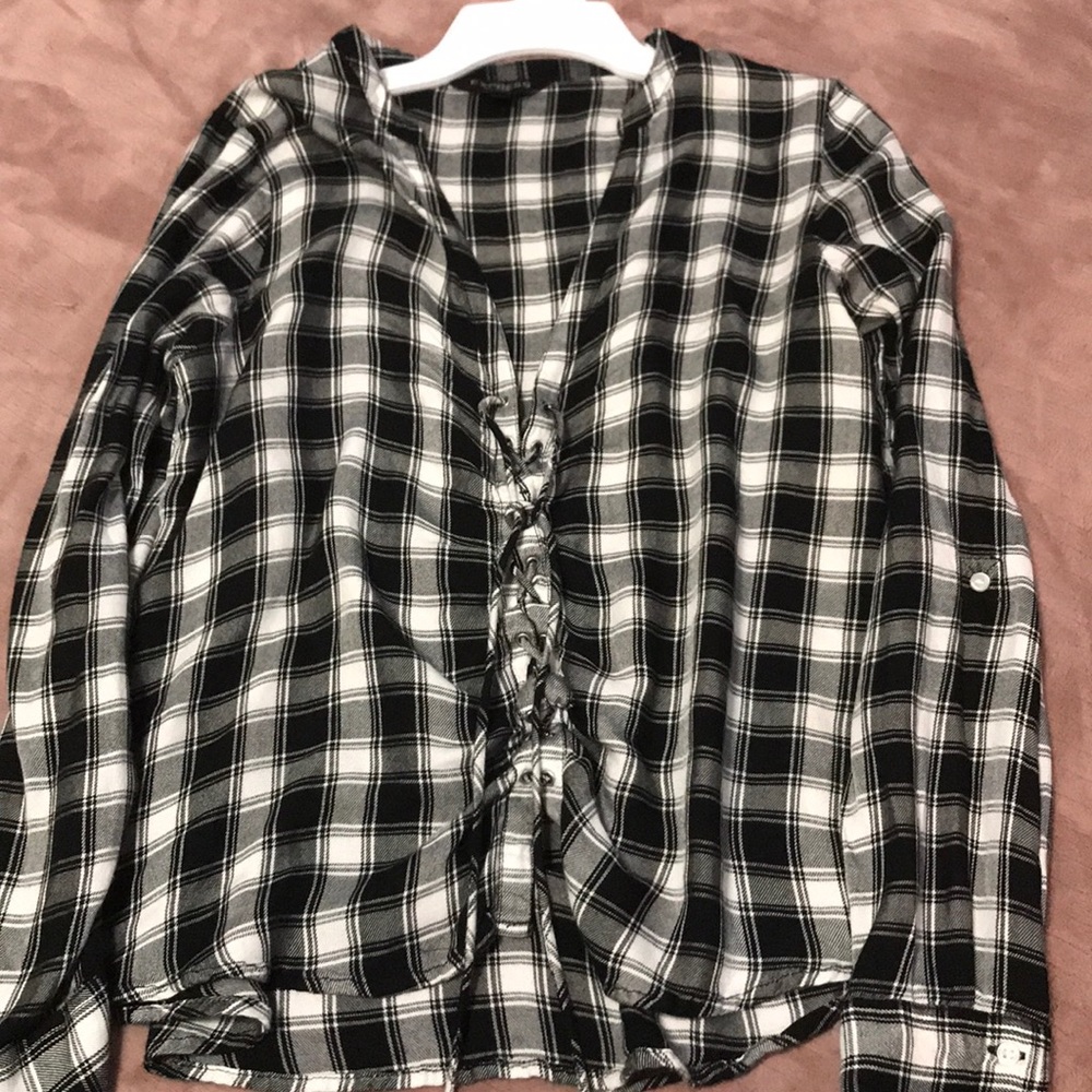 Express black and white plaid blouse
